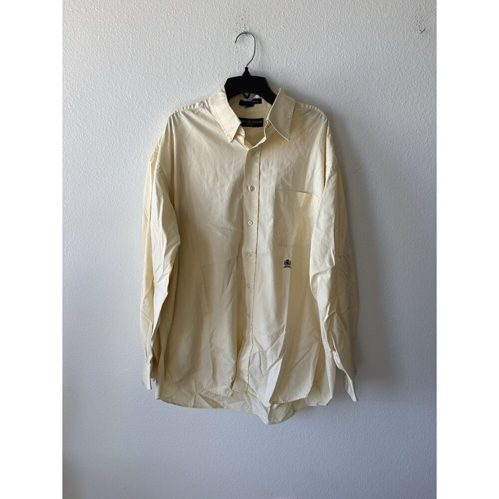 Tommy Hilfiger Gold Crest Vintage Button Down Shirt Mens 17-36 Cotton Yellow
